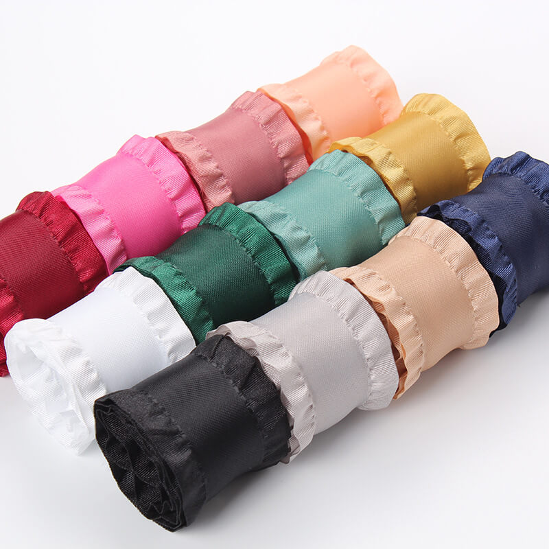 Wholesale double ruffle ribbon, frill ribbon, polyester decorative