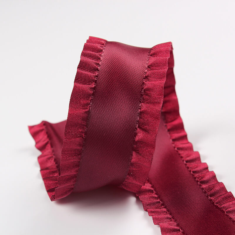 double ruffle ribbon, frill ribbon, polyester decorative pleated ribbon