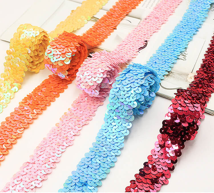 MingRibbon 8cm Elastic Sequin Ribbon, 3-color ombre sequin border ribbon  trim