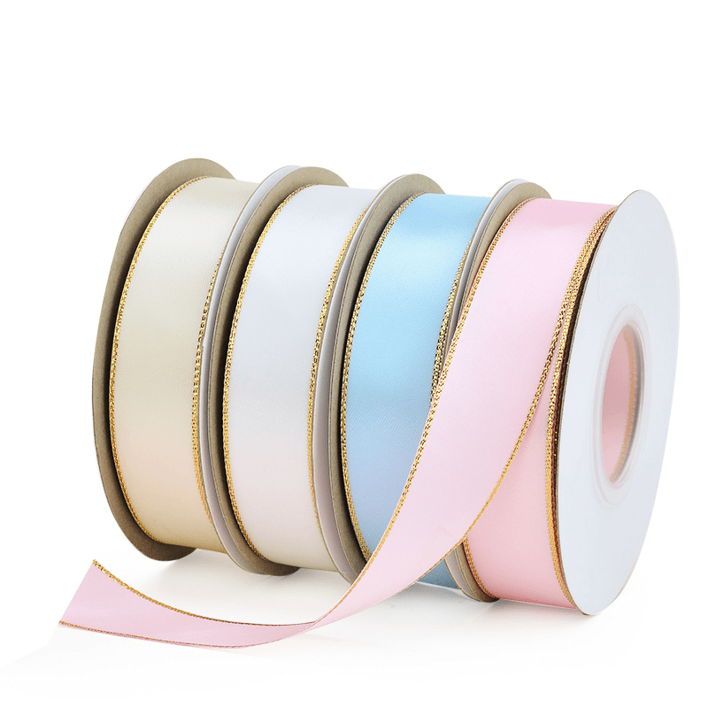 In Stock 35 colors available 6 to 38 mm double faced gold purl satin ribbon